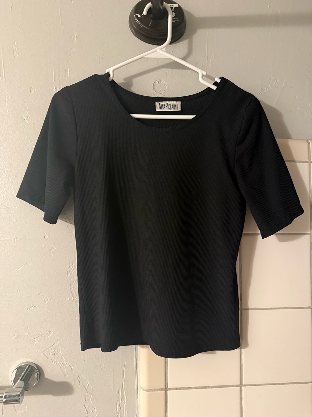 Nina Piccalino Vintage Black Ribbed Short-Sleeve Tee